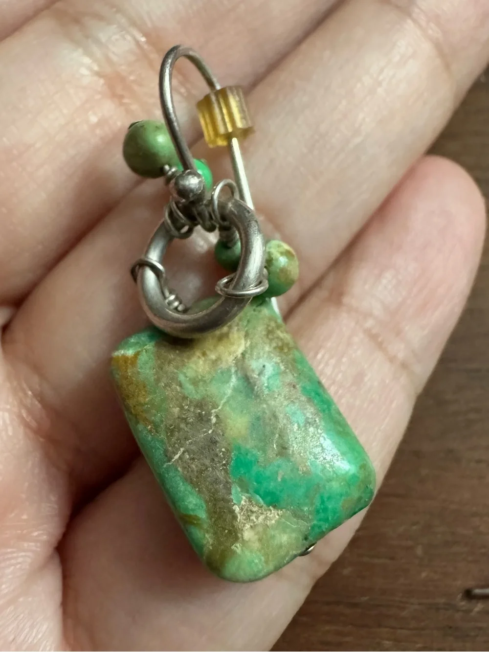 Silver Turquoise Rectangle Stone w/Dangle Bead Earrings